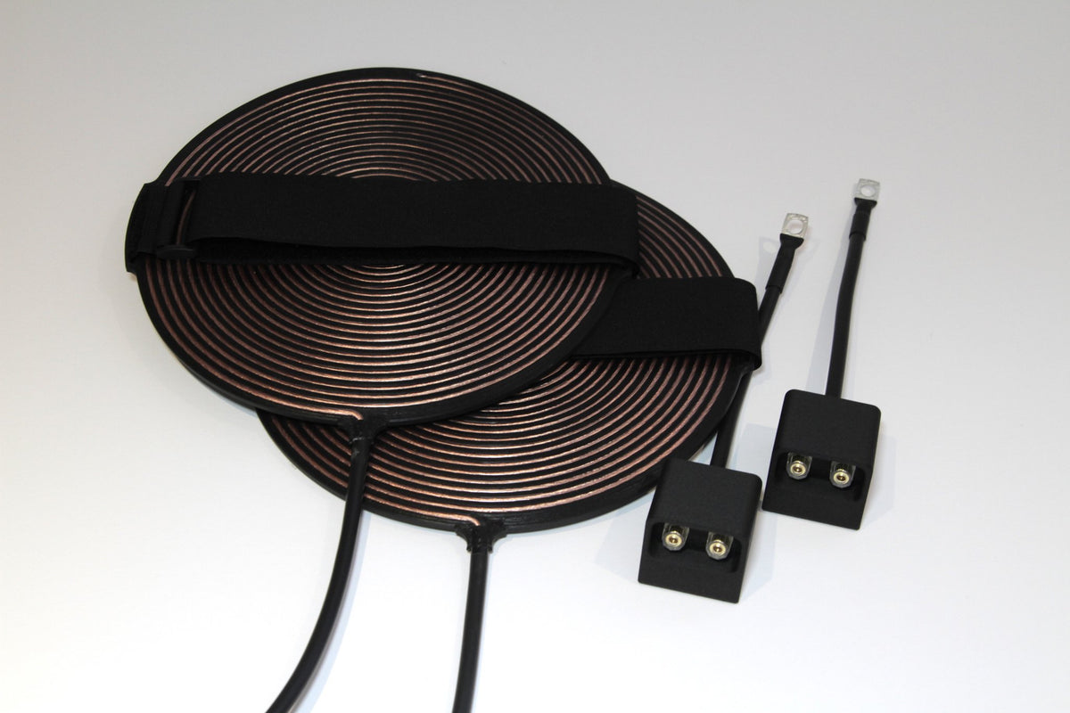 Dual coil kit: two Gandr bifilar pancake coils with elastic straps and a Tengill connection box set