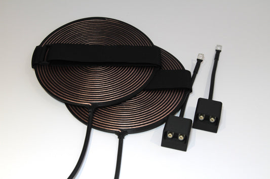 Dual coil kit: two Gandr bifilar pancake coils with elastic straps and a Tengill connection box set